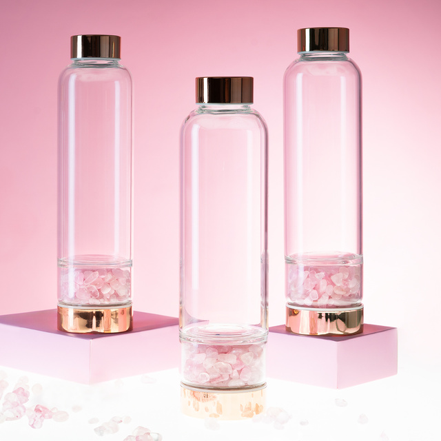Láhev na vodu z růžového křemene 450 ml