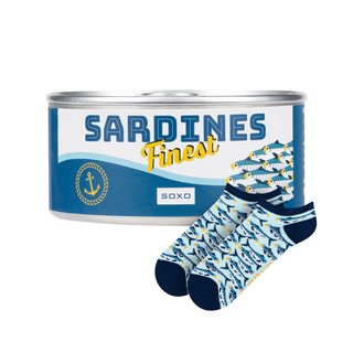 Barevné dámské kotníčkové ponožky SOXO GOOD STUFF vtipné sardinky v plechovce jako dárek
