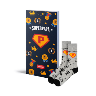 Barevné pánské ponožky SOXO s nápisem "SuperPapa" | Dárek ke dni otců