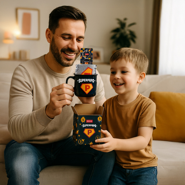 Sada pánských ponožek Super Papa v košíčku s klíčenkou