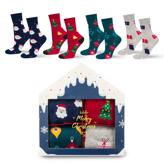 Sada 4x dámských ponožek Soxo | Vánoční dům | Dárek pro ni | Mikuláše | barevné veselé ponožky