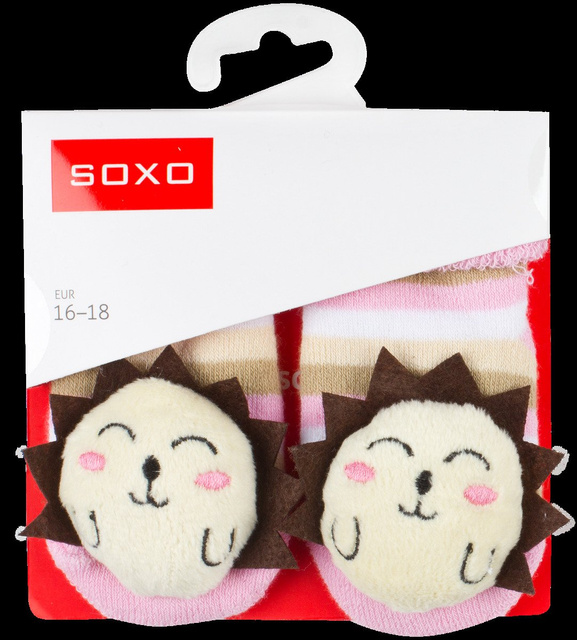 Růžové kojenecké ponožky SOXO s chrastítkem 3D ježek