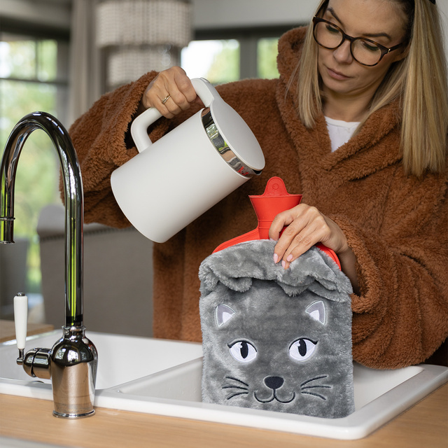 Termofor VELKÝ 1,8L šedý SOXO ohřívač v kožešinovém potahu plyšový DÁREK