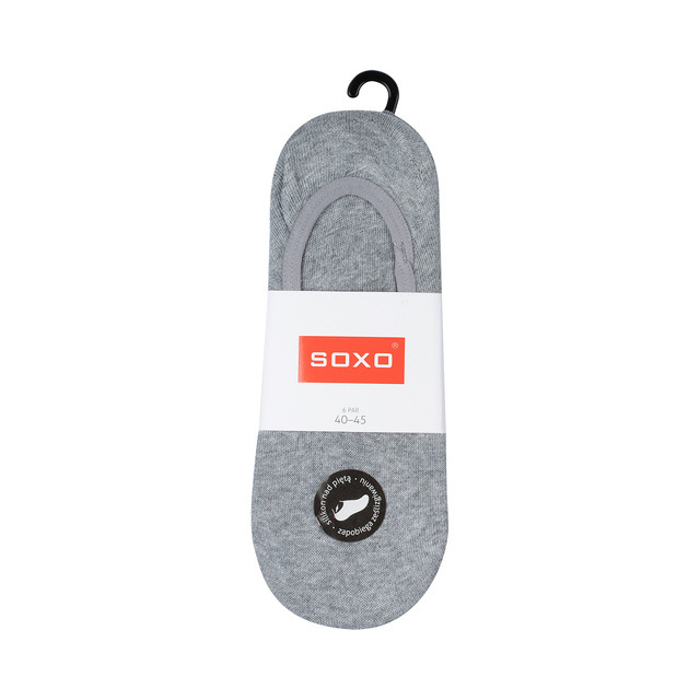 Sada 6x Šedé pánské kotníčkové ponožky SOXO se silikonem bavlněné klasické