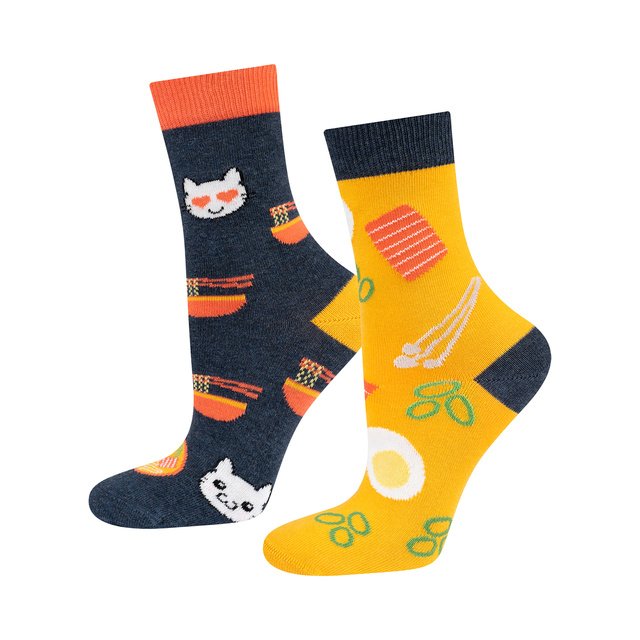 Sada 3x Barevné dámské ponožky SOXO nepasující do páru Pizza sushi ramen