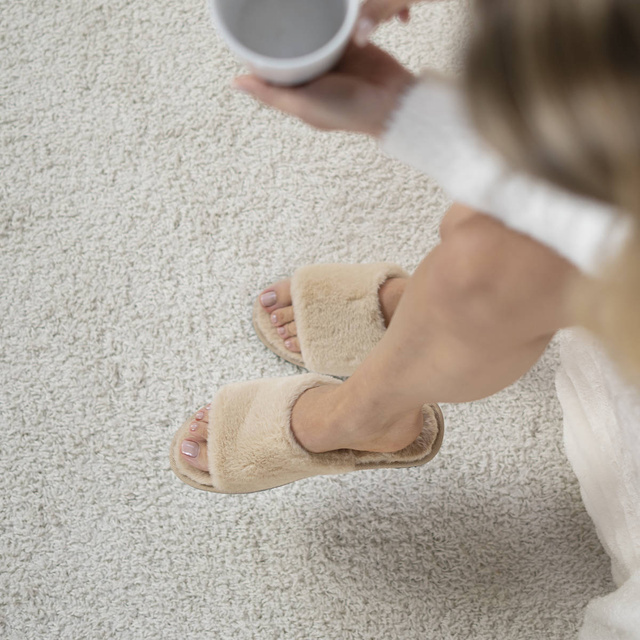 Dámské béžové kožešinové pantofle SOXO s tvrdou TPR podrážkou dárek pro ni