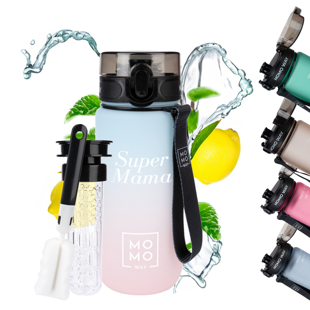 OUTLET Láhev na vodu 600 ml MOMO WAY modrá a růžová Super Mama
