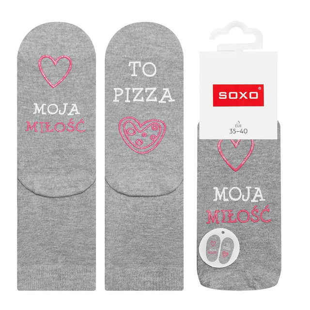 SOXO dlouhé šedé dámské ponožky s vtipnými nápisy, dárek Moje láska je pizza
