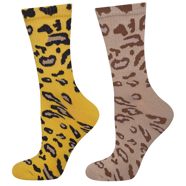 Barevné dámské ponožky SOXO s leopardím potiskem - 2 páry