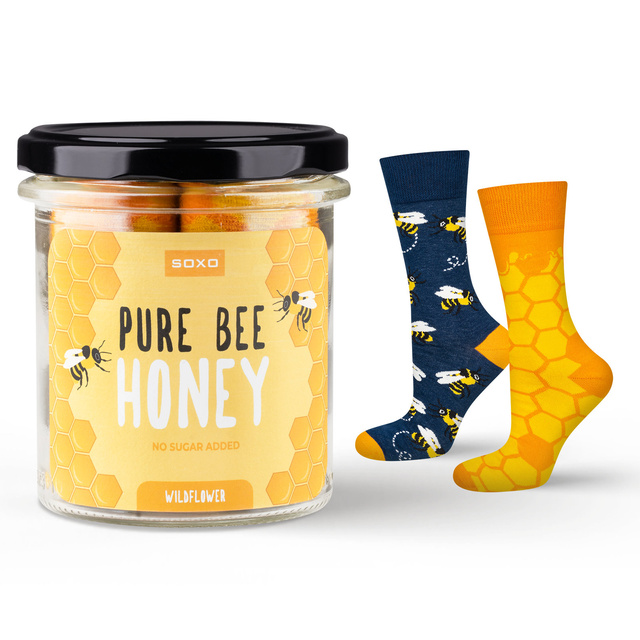 Barevné pánské ponožky SOXO GOOD STUFF Pure bee Honey ve sklenici vtipné bavlněné