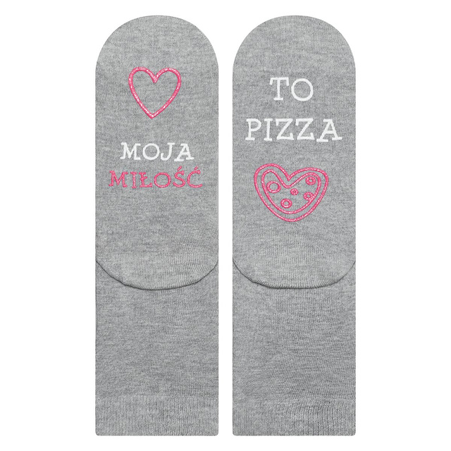 SOXO dlouhé šedé dámské ponožky s vtipnými nápisy, dárek Moje láska je pizza