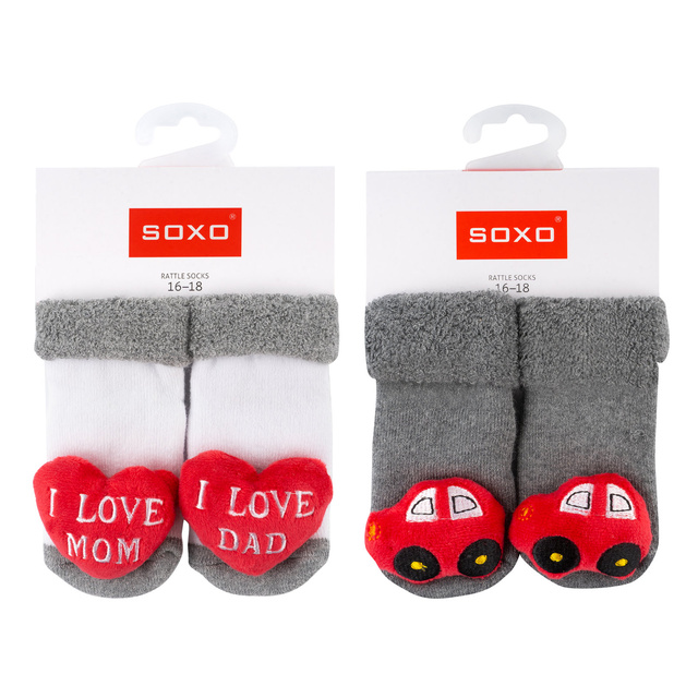 Sada 2x Barevné kojenecké ponožky SOXO s chrastítkem
