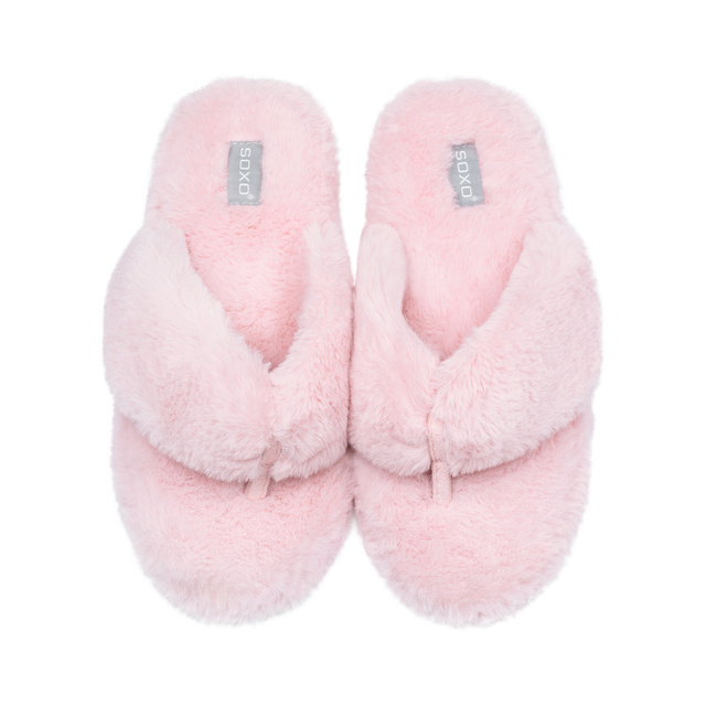 Dámské pantofle SOXO | Kožešina s tvrdou TPR podrážkou | Růžové žabky