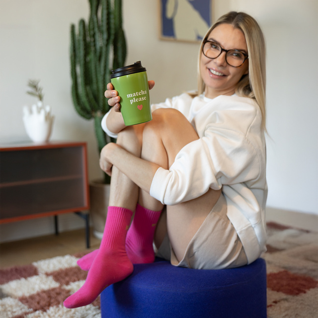 Dárková sada Ponožky Matcha + Termohrnek