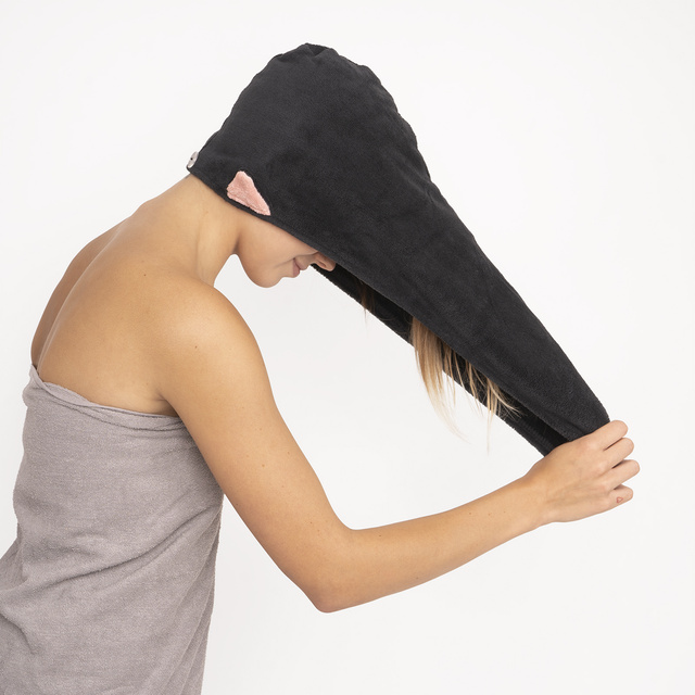 MOMO WAY černá kočka koupací turban | ručník