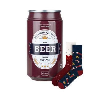 Barevné pánské ponožky SOXO GOOD STUFF zábavné irské červené pivo v plechovce jako dárek