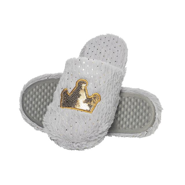 Šedé dámské pantofle SOXO nadýchané s tvrdou TPR podrážkou | koruna