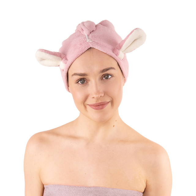 MOMO WAY koupací turban růžový králičí ručník