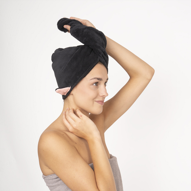 MOMO WAY černá kočka koupací turban | ručník