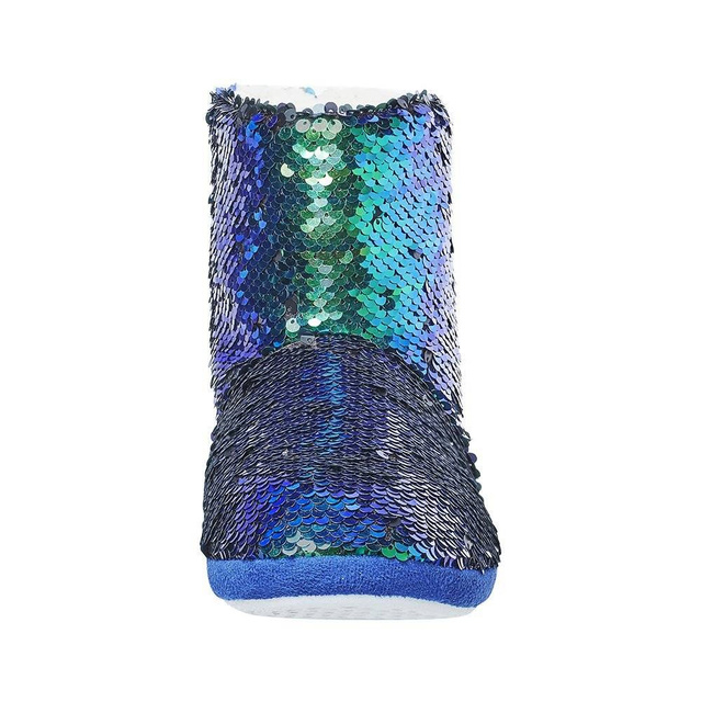 OUTLET Modré vysoké dámské pantofle SOXO s flitry a tvrdou TPR podrážkou