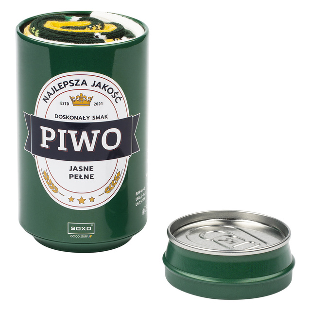 Sada 2x SOXO GOOD STUFF barevné pánské ponožky, vtipné pivo v plechovce jako dárek