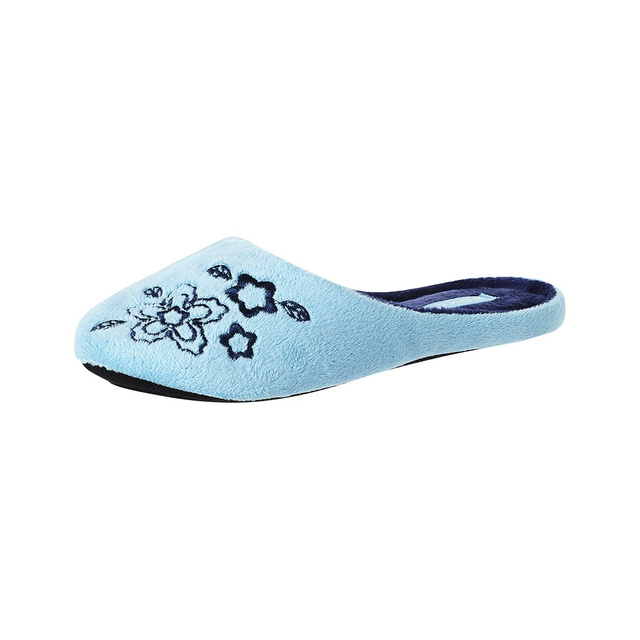 OUTLET Modré dámské pantofle s výšivkou SOXO s tvrdou TPR podrážkou