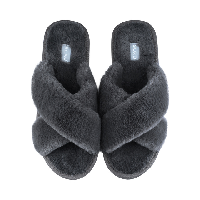 Měkké grafitové dámské pantofle SOXO s proužky v dárkovém balení s nálepkami