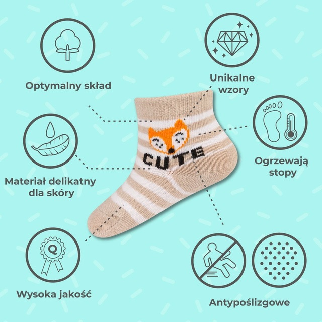 Barevné kojenecké ponožky SOXO s nápisem cute | liška