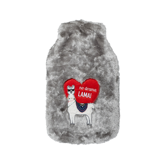VELKÁ šedá termofor 1,8L SOXO ohřívač v kožešinovém potahu LAMA HEART dárek