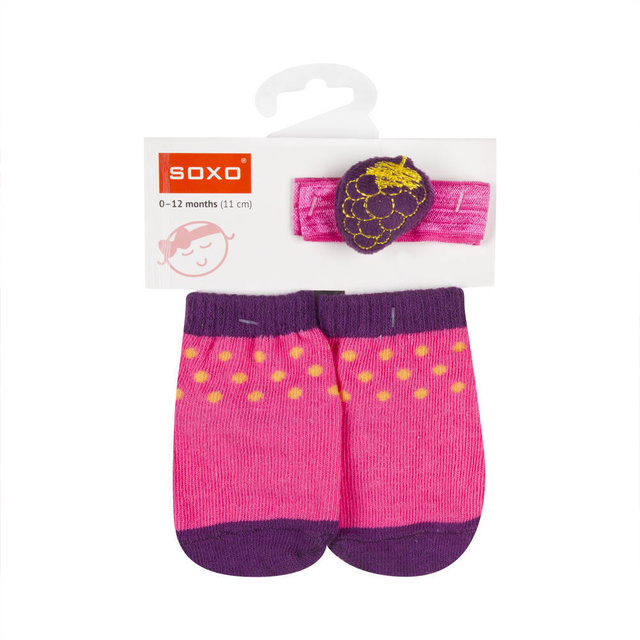 OUTLET Kojenecká sada růžová SOXO ponožky s čelenkou