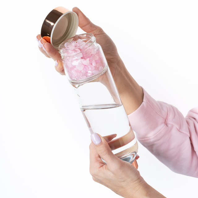 Láhev na vodu z růžového křemene 450 ml