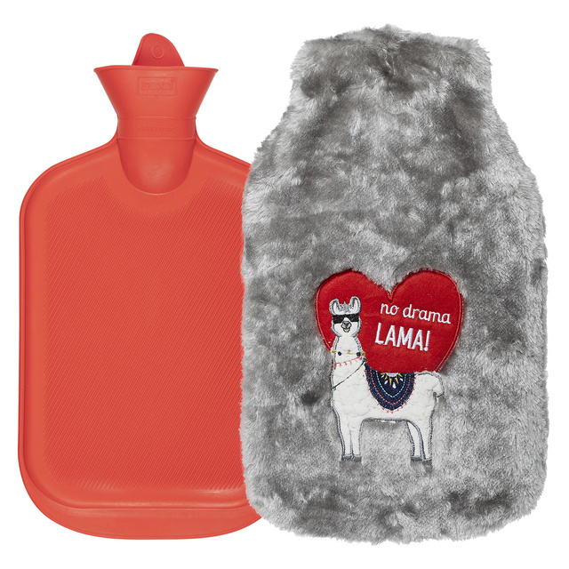 VELKÁ šedá termofor 1,8L SOXO ohřívač v kožešinovém potahu LAMA HEART dárek