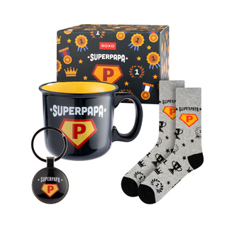 Sada pánských ponožek Super Papa v košíčku s klíčenkou
