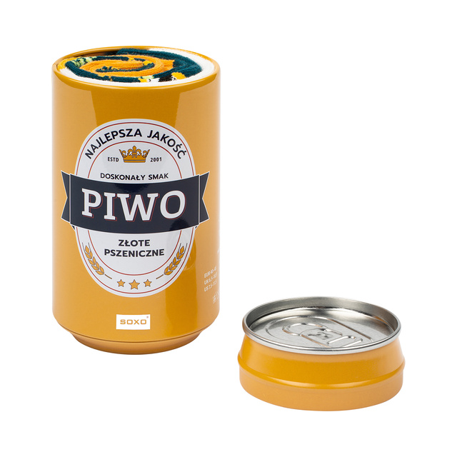 Barevné pánské ponožky SOXO GOOD STUFF zábavné zlaté pšeničné pivo v plechovce jako dárek