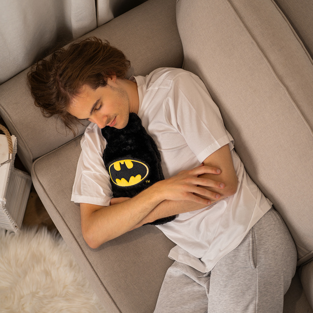 Termofor černý SOXO ohřívač v plyšovém obalu BATMAN tip na dárek VELKÝ 1,8l