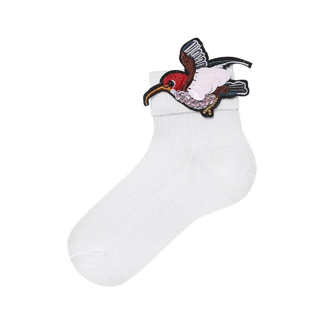 Bílé dámské ponožky SOXO s kolibříkem