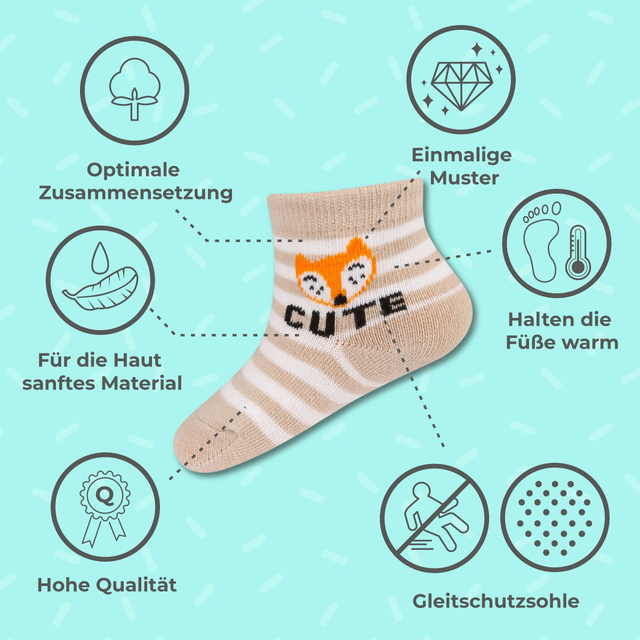 Barevné kojenecké ponožky SOXO s nápisem cute | liška