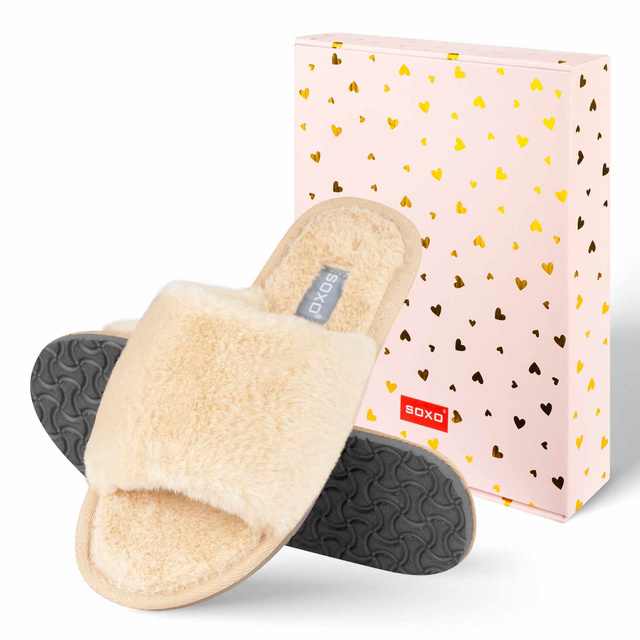Dámské pantofle SOXO soft béžové v dárkové krabičce s nálepkami