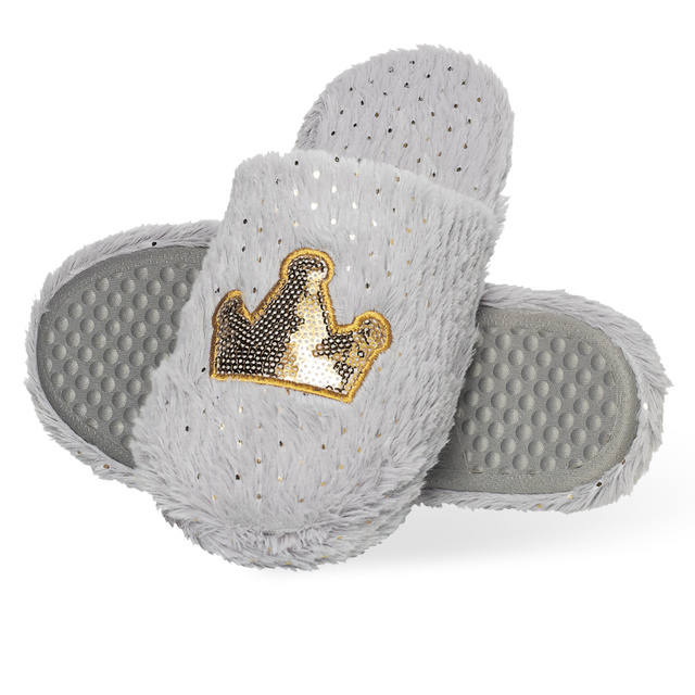 Šedé dámské pantofle SOXO nadýchané s tvrdou TPR podrážkou | koruna