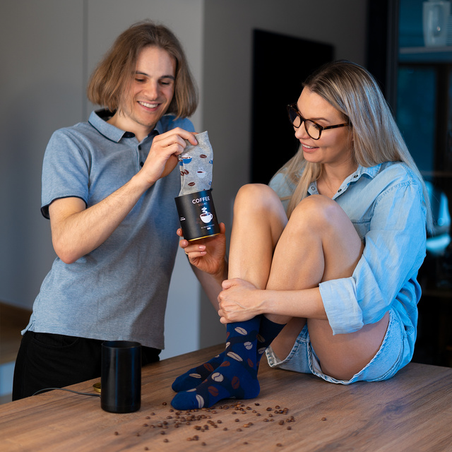 Sada 2x Pánské dámské ponožky Soxo káva v plechovce