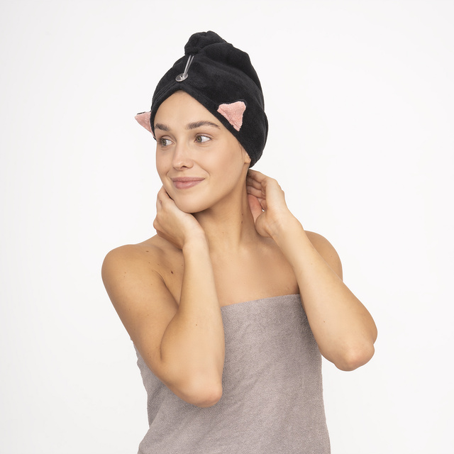 MOMO WAY černá kočka koupací turban | ručník