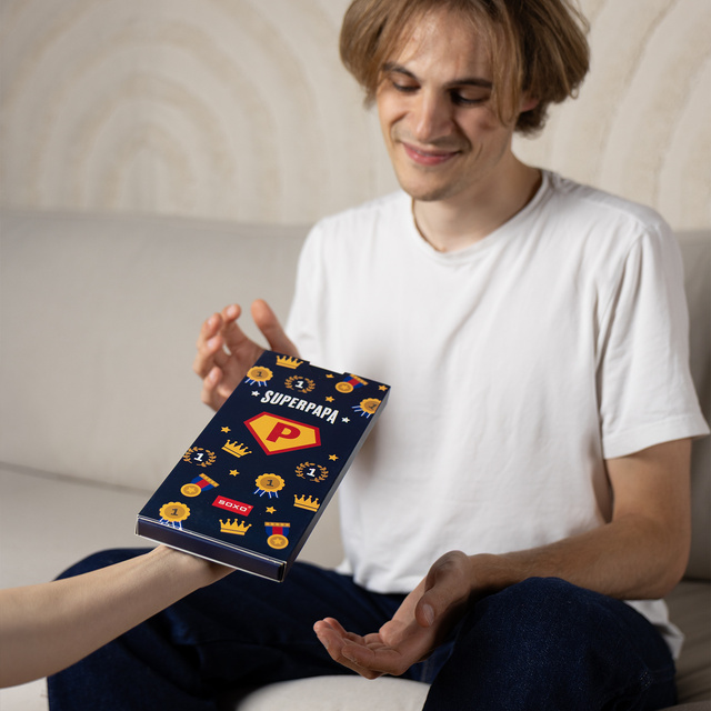 Barevné pánské ponožky SOXO s nápisem "SuperPapa" | Dárek ke dni otců