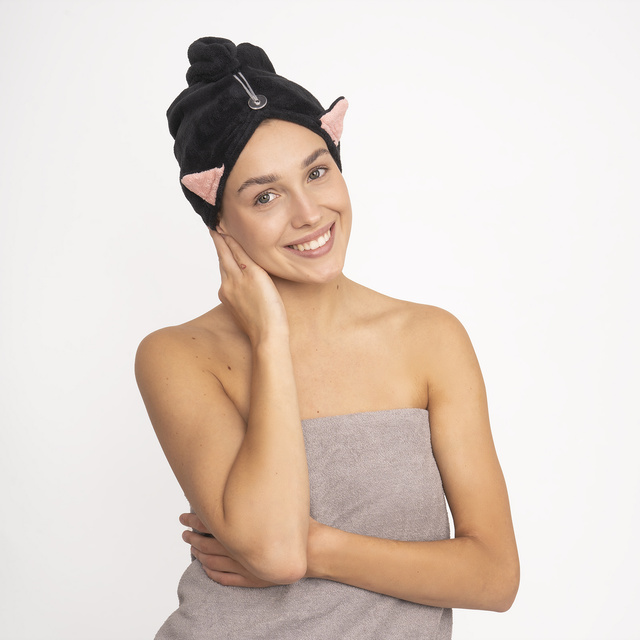MOMO WAY černá kočka koupací turban | ručník