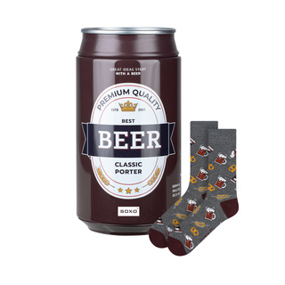 Pánské barevné ponožky SOXO GOOD STUFF, pivo v plechovce classic porter, dárek pro přítele, hnědé