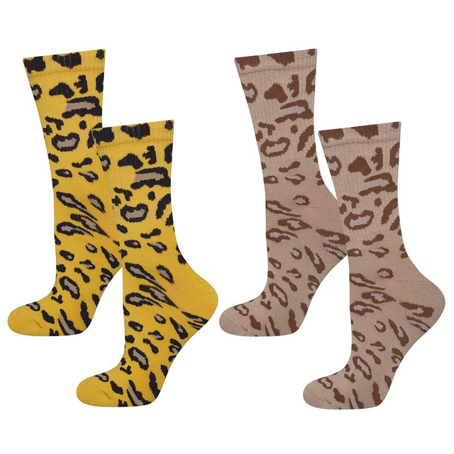 Barevné dámské ponožky SOXO s leopardím potiskem - 2 páry