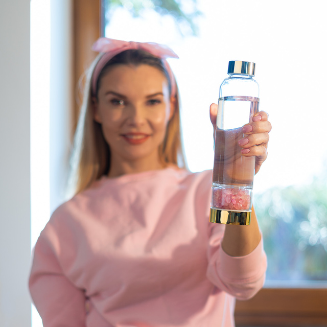 Láhev na vodu z růžového křemene 450 ml