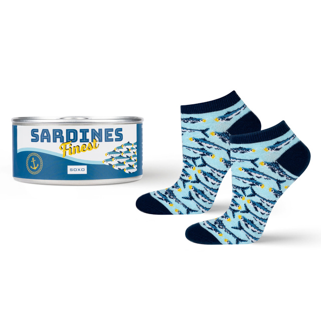 Barevné dámské kotníčkové ponožky SOXO GOOD STUFF vtipné sardinky v plechovce jako dárek