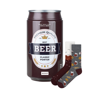 Barevné pánské ponožky SOXO GOOD STUFF vtipné klasické pivo porter v plechovce jako dárek