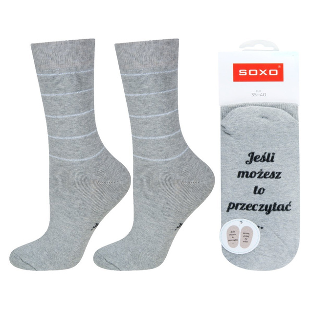 Šedé dlouhé dámské ponožky SOXO s nápisy bavlněné vtipné froté