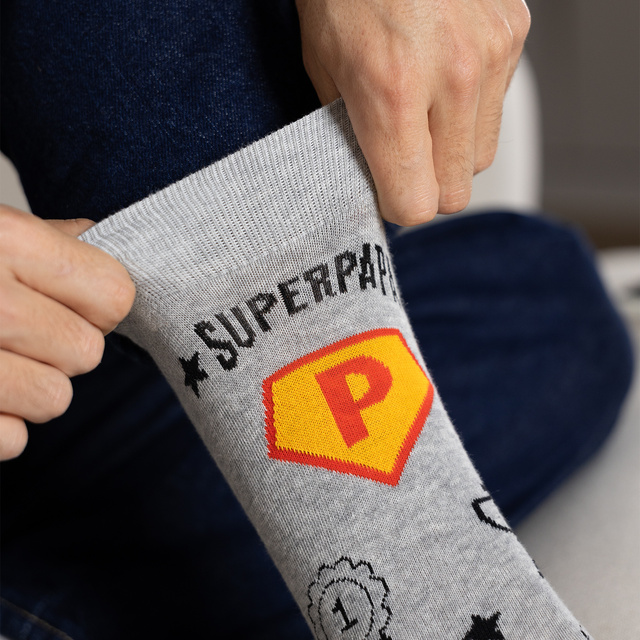 Barevné pánské ponožky SOXO s nápisem "SuperPapa" | Dárek ke dni otců